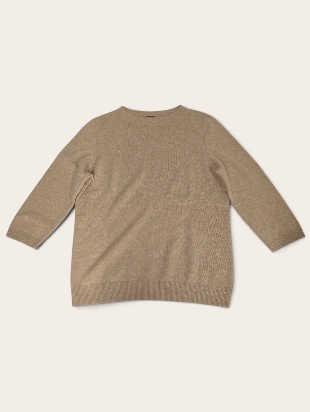 Women's Talbot's Camel Mock Neck Cashmere Sweater with 3/4-length Sleeves